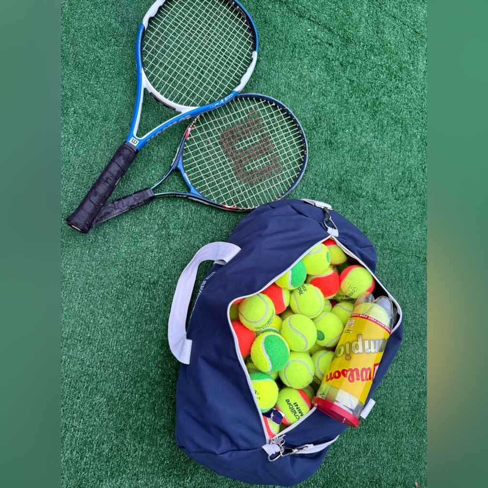Wilson Blue and Black Tennis Racket with Balls